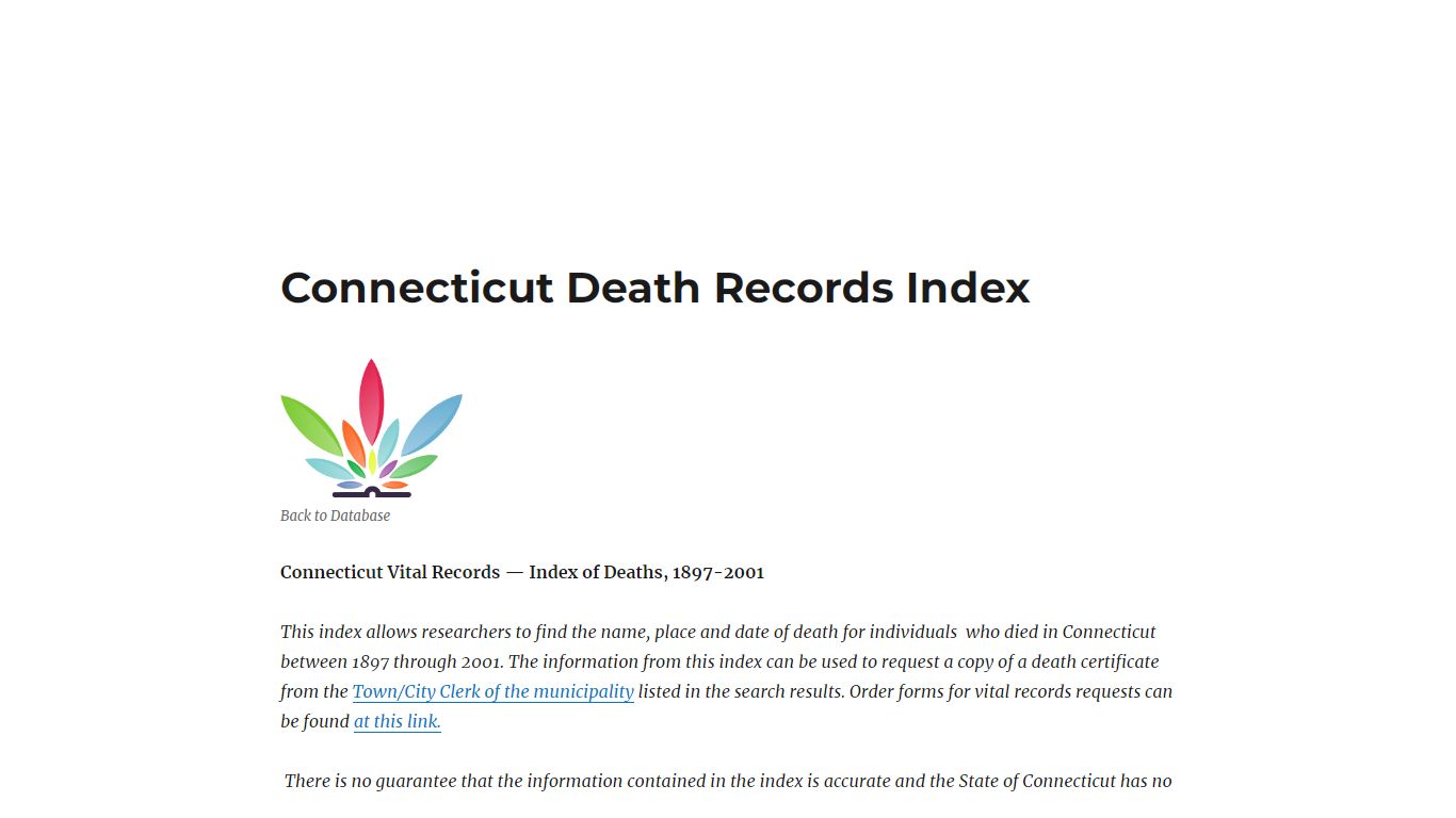 Connecticut Death Records Index - ctatatelibrarydata.org