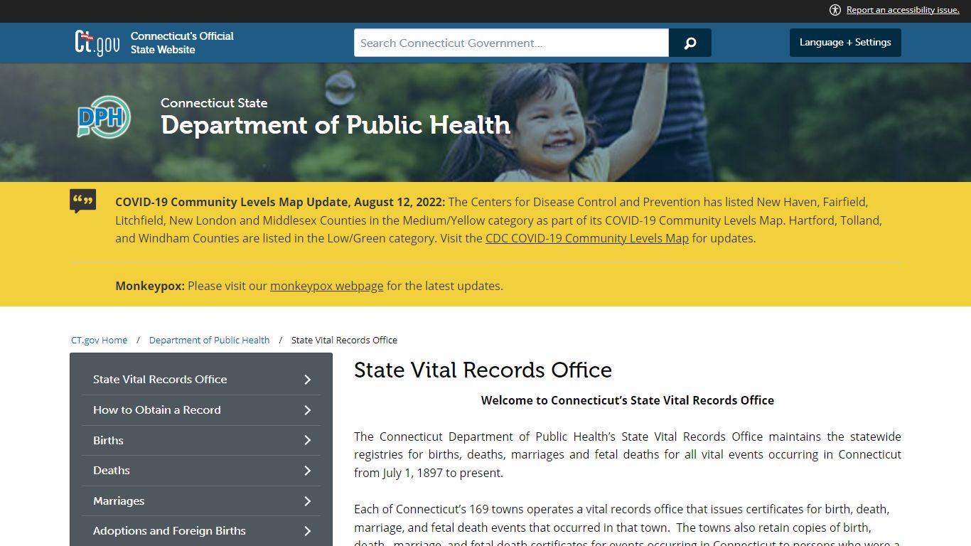 State Vital Records Office - Connecticut