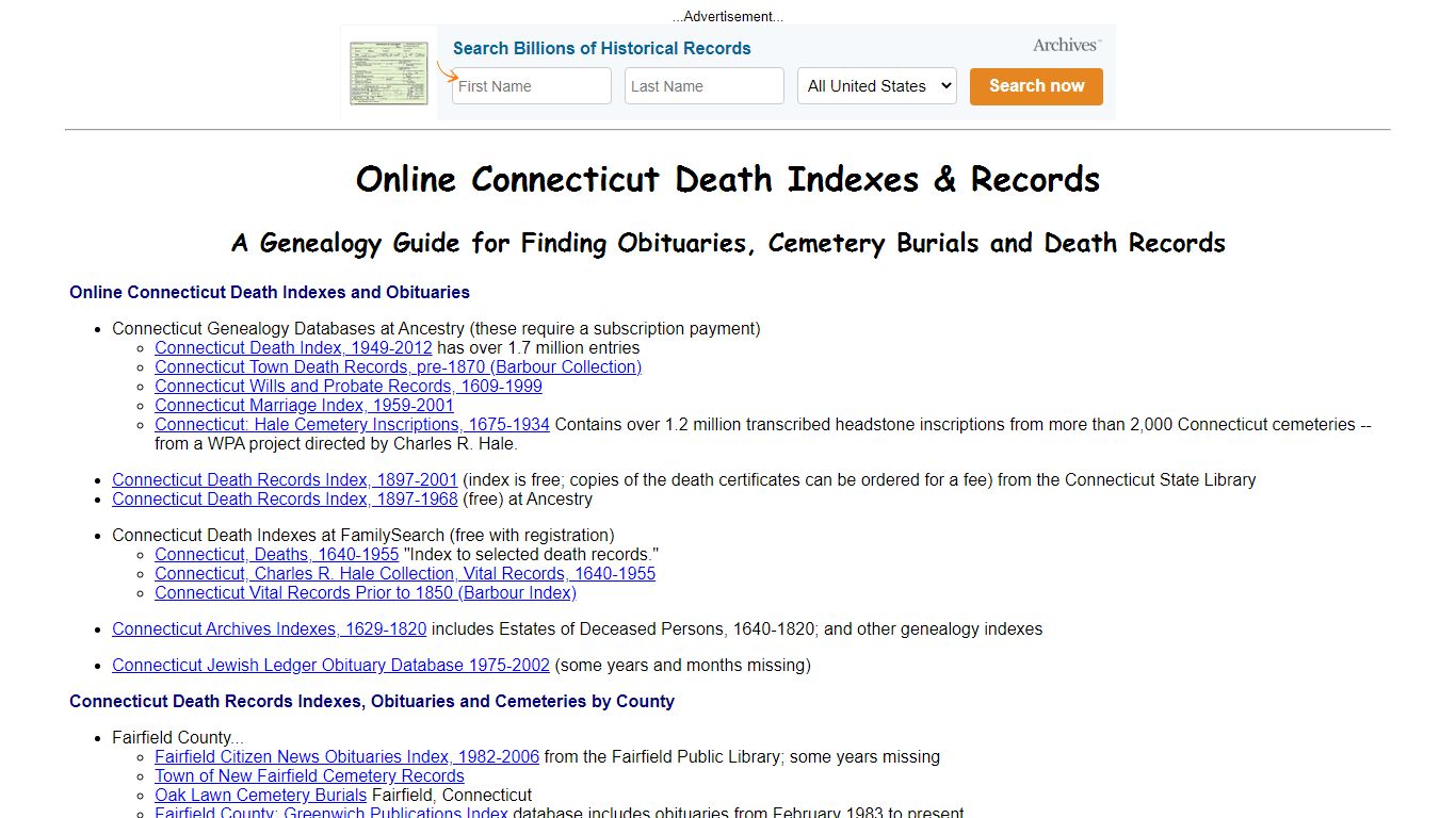 Online Connecticut Death Indexes, Records & Obituaries